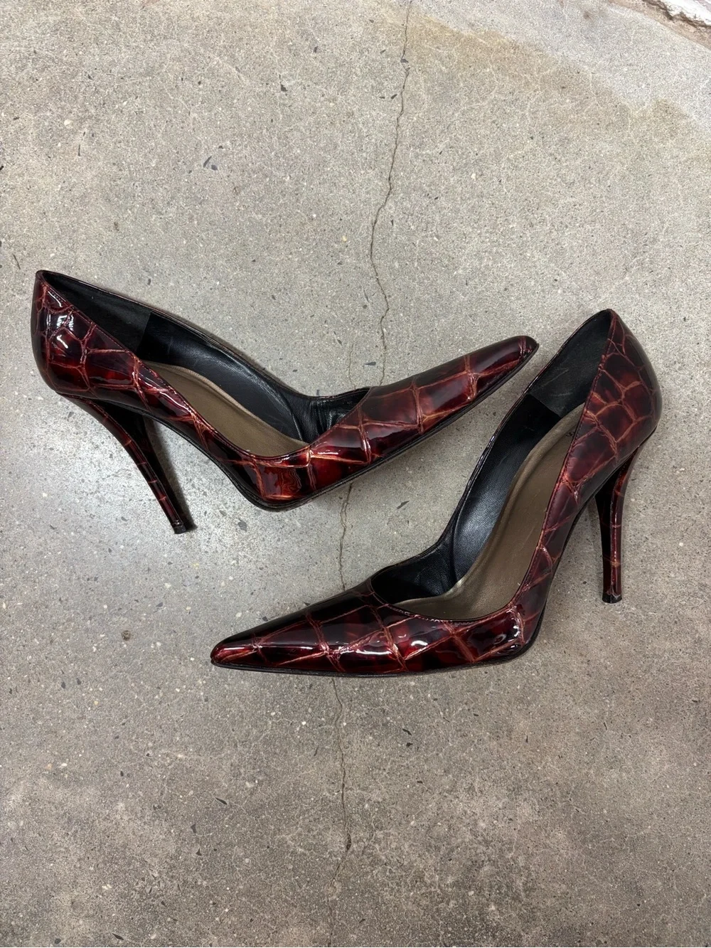 St. John Croc Patent Pointed-Toe Stiletto Pumps